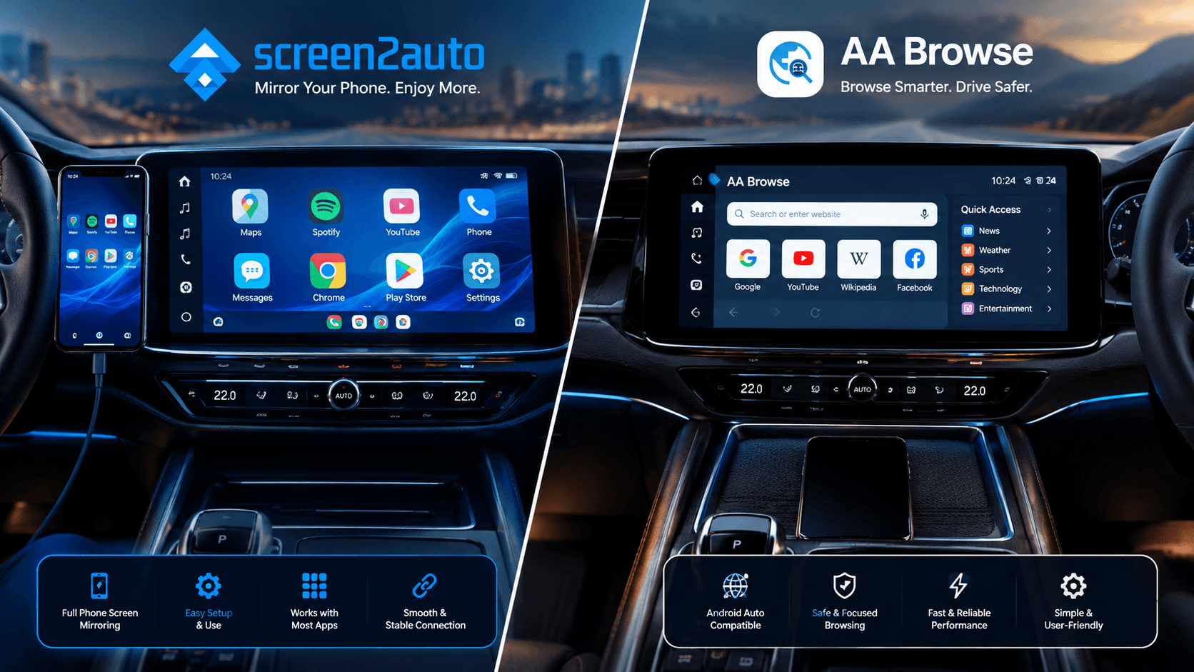 Screen2Auto vs AA Browse